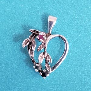 Avon 925 Sterling Silver Precious Hearts Pendant Necklace Ruby Sapphire Emerald